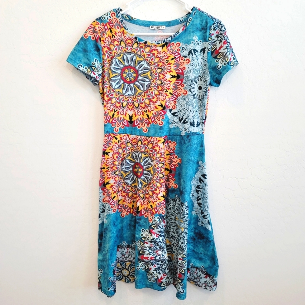 HUHOT Fit & Flare Dress Mandala Print Women's Size Medium